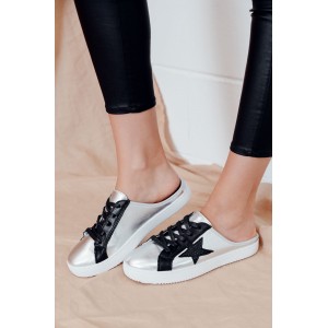 Vango Silver Black Leather Mule Sneaker