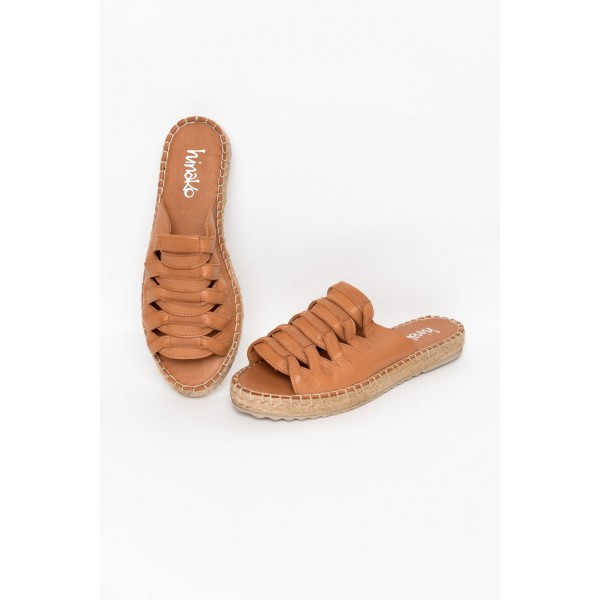 Lola Tan Leather Espadrille Platform Slide