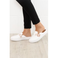 Varga White Leather Buckle Mule