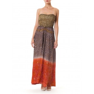 MORPHEW COLLECTION Hand Dyed Shibori Silk & Metalilc Gold Indian Embroidered Strapless Gown