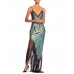 MORPHEW ATELIER Blue & Black Bias Cut Silk Metal Gold Lamé Gown With Antique Fringe